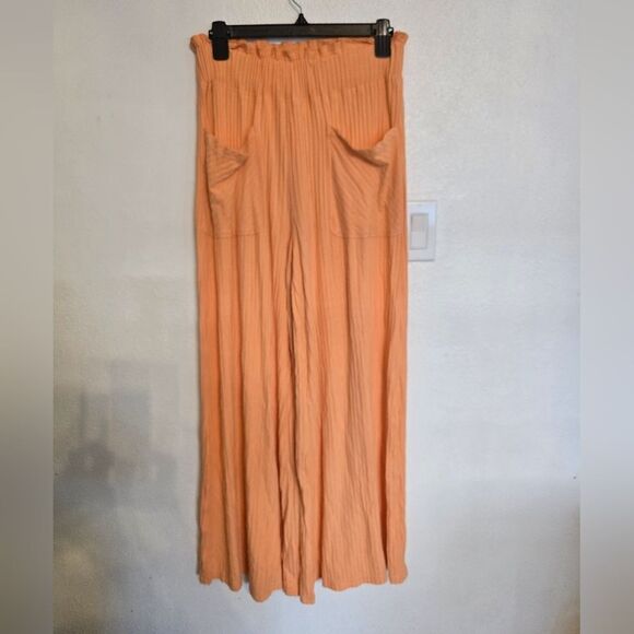 Free People Movememt Orange Ribbed Wide Leg Pants Size Small - Picture 2 of 15
